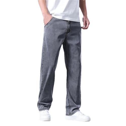 Men's Multi-Pocket Skinny Jeans Thin Zipper Casual Pants, Loose Draped Straight Jeans