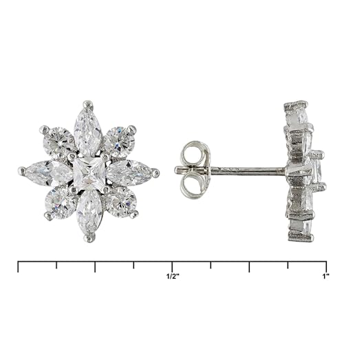 JTV 4.15 CTW Cubic Zirconia Flower Stud Earrings for Women - Rhodium-Plated Sterling Silver - Round-, Square-, & Marquise-Cut Diamond Simulants - Sparkling Gift Jewelry in Elegant Box3
