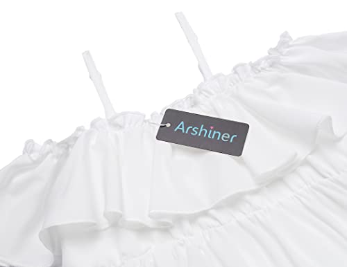 Arshiner Girls Summer Floral Ruffle Sundress Cold Shoulder Casual Holiday Dresses White thumb #7