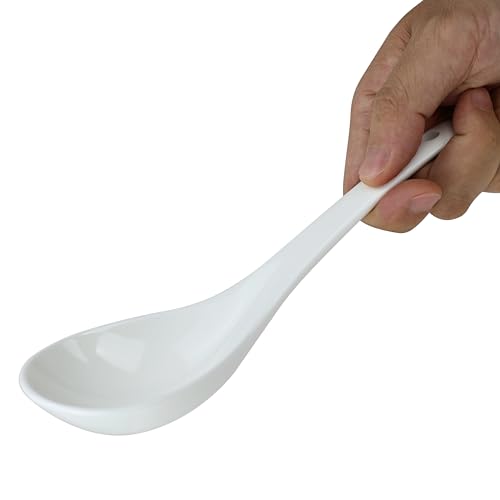 EIKS Large Ceramic Soup Ladles Spoon, 10 inch Long and Bright White, Working for Serving Cooking Stirring Scooping in Home Kitchen Restaurant Cookware