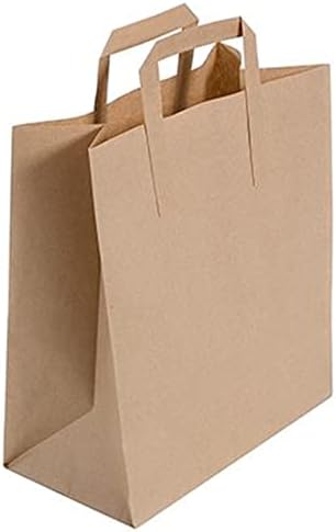 RUKKAN - Pack of 50 Large Brown Paper Bags with Handles, Carrier Bags, Party Bags, Gift Bags, Sweet Bags (50, Large - 250x130x300 (mm))
