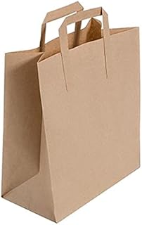 RUKKAN - Pack of 50 Large Brown Paper Bags with Handles, Carrier Bags, Party Bags, Gift Bags, Sweet Bags (50, Large - 250x130x300 (mm))
