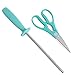 Oster Evansville 14 Piece Stainless Steel Cutting Kitchen Knife Cutlery Set with Wooden Block Holder and Knife Sharpener, Turquoise