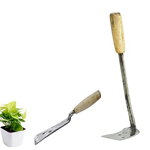CRM TRADERS Handmade Gardening Or Digging Heavy Duty Agriculture Iron Tool (Kassi Fawda Shovel Hoe) Includes Desi Khurpi Or Khurpa (Hoe & Khurpi), Grey