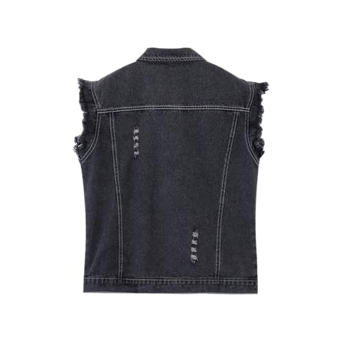 Image of Kids Biker Denim Vest Western Motorcycle Jean Jacket for Boys Girls 3-14Y
