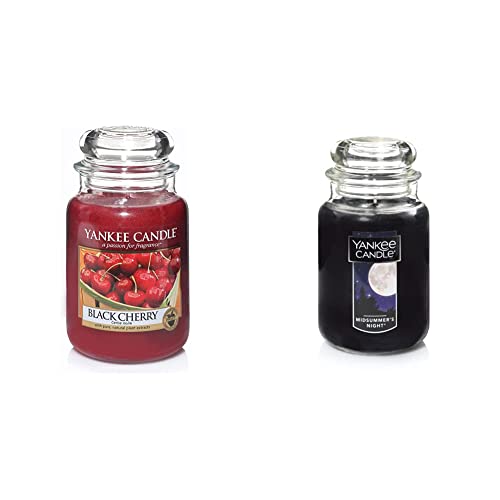 Yankee Candle Black Cherry Scented, Classic 22oz Large Jar Single Wick Candle & MidSummer's Night Scented, Classic 22oz Large Jar Single Wick Candle, Over 110 Hours of Burn Time