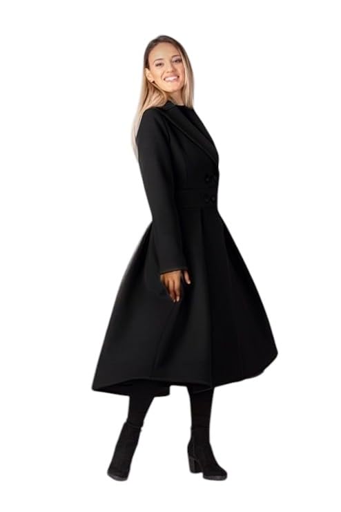 house of jangid Women's Long Dress Coat - Double Breasted, Flared Winter Overcoat with Lapel Collar and Pockets for Formal Casual and Winter Wear-picture-21