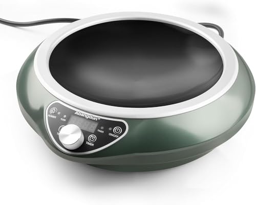 Abangdun 1700W 120V Concave Induction Wok Cooktop, 9.25-Inch Coil, Steady Low-Heat Control, 16 Power...
