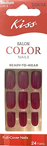 Kiss Nails (1) Pack of 24 Kiss Salon Color Ready To Wear Medium Length Nails in Glossy Plum - Full Cover Nails- Snow Queen DGK04 - Glue Not Included