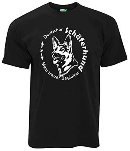 T-Shirt Deutscher Schäferhund - Mein treuer Begleiter Herrenshirt Kurzarm Rundkragen Brustdruck | Schwarz | Größe M