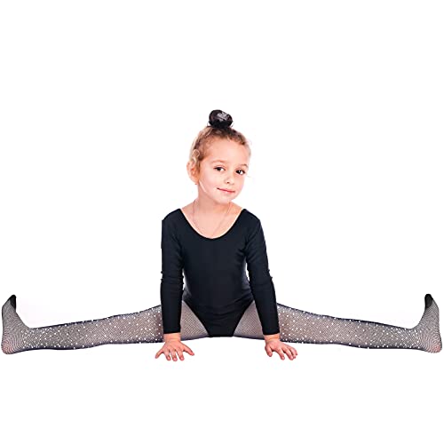 2 Pairs Girl's Fishnet Tights Fishnet Stockings Glitter Tights Bling Legging Mesh Socks Rhinestone Hollow Out Pantyhose (Black, White)2