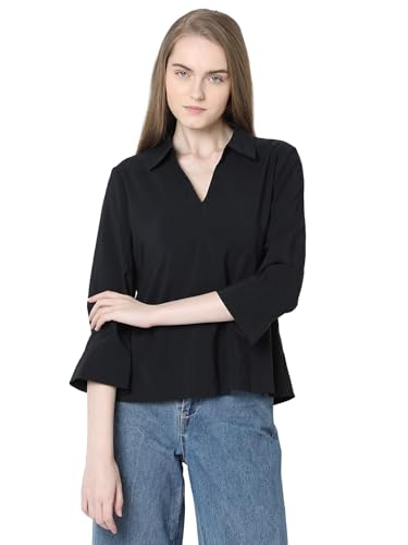 Image of VERO Moda Women's Polyester Solid Relaxed Fit T-Shirt