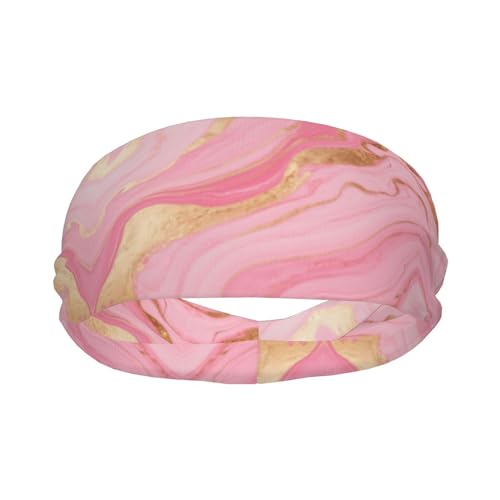 Boys Girls Sports Sweatbands, Multipurpose Long Head Band for Yoga Fitness Shower, Fashion Pink Golden Marble Texture Art Headwear Head Decor2