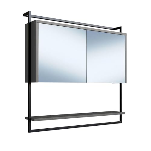 Armário Espelheira para Banheiro 80cm com 1 Prateleira Externa e Toalheiro Estilo Industrial P1043 Grafite