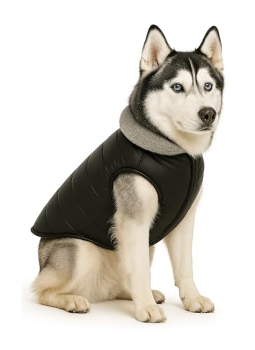 Image of The Pets Company Dog Winter Coat Jacket, Cloth, Windproof, Waterproof, Light Weight, Washable, Ultra Warm Thick Fleece Lined Dog Vest for Cold Weather Protection, (Black, Medium - Large - 22 Inch)