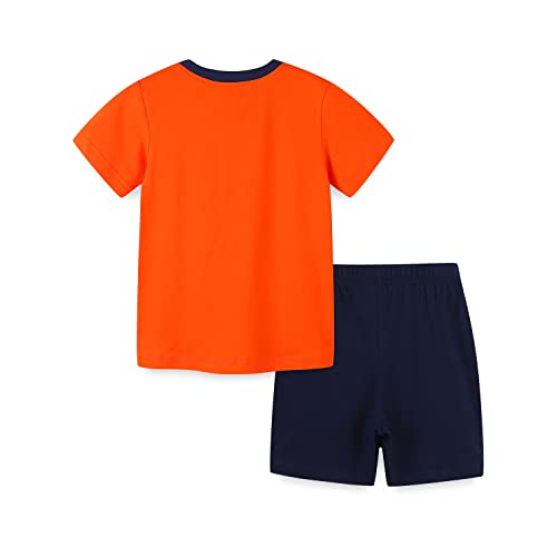 Image of HILEELANG Boy Short Clothing Sets Outfits Summer Cotton Casual Orange Lion Tee Shirt Blue Shorts Playwear Set 7 Years