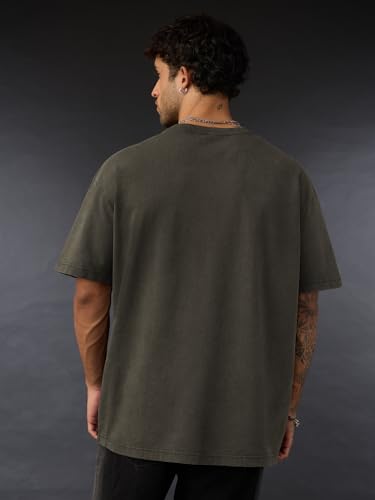 Image of The Souled Store Batman: Dark Knight Men and Boys Short Sleeves Round Neck Grey Graphic Printed Cotton Oversized Fit Breathable Lightweight All-Season T-Shirt