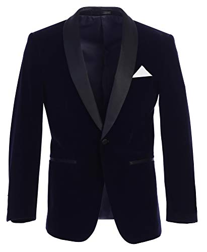 Men's Premium Slim Fit Shawl Lapel Velvet Jacket-Many Colors (42 Regular, Navy with Black)