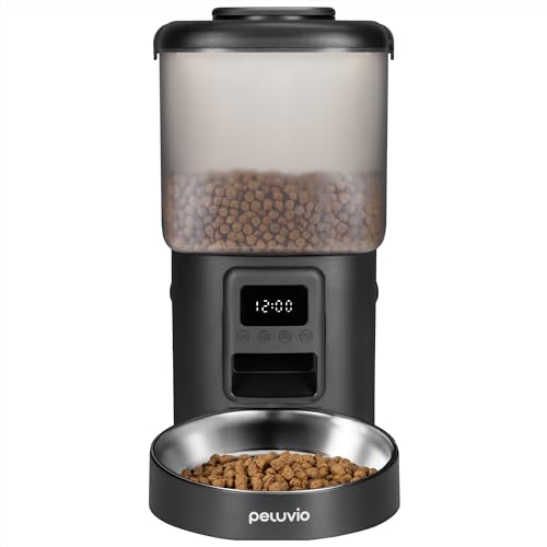 Peluvio CRISPY Distributore Automatico Cibo 4,5L per Cani e Gatti con Porzioni Programmabile, Timer e Display LCD, Ciotola Acciaio, USB-C, Dispenser Crocchette e Acqua per Animali Domestici (Nero)