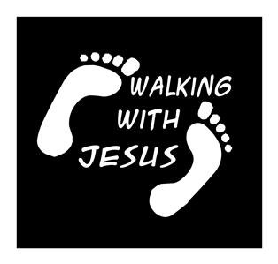 Chase Grace StudioWalking with Jesus Religious Christian Vinyl Decal Sticker|White|Cars Trucks Vans SUV Laptops Tool Box Wall Art|5.5" X 5"|CGS309