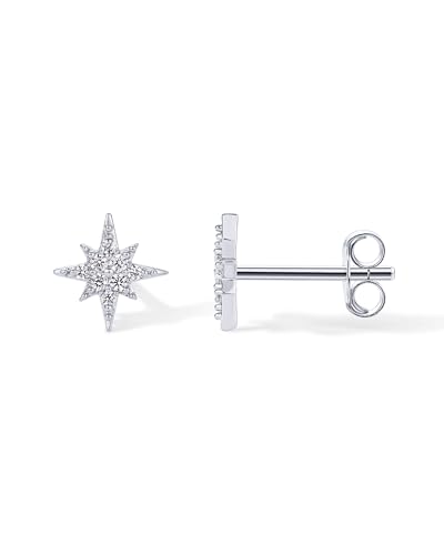PAVOI Rhodium Plated Cubic Zirconia Star Stud Earrings for Women | Gold Starburst Earring Pair