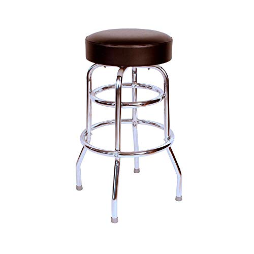Richardson Seating Double Rung Backless Swivel Bar Stool with Chrome Frame, Black
