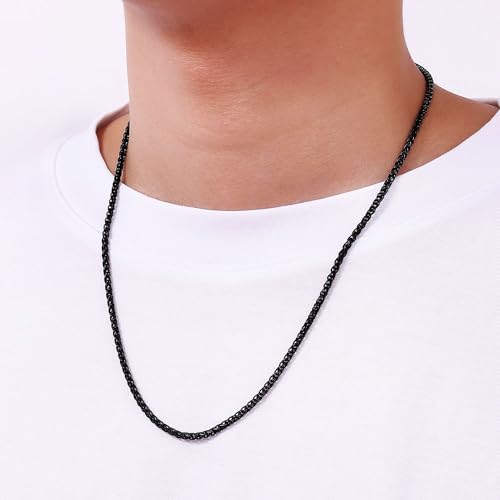 Fiusem Black Wheat Chains for Men and Women, 2/2.5/3/4/5mm Stainless Steel Necklace Chain, Mens Necklace Jewelry Gift 16-28 Inch3