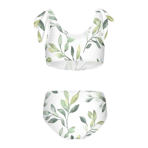 KLL Green Branch Olive Seamless Pattern Girls' 2 Pieces Bikini Sets Beach Bathing Suit Swimming Suits Adjustable Shoulder2