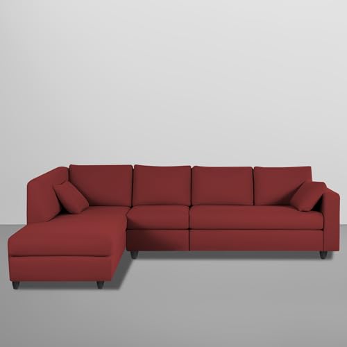 Image of Florian LHS 6 Seater L Shape Sofa Set for Living Room (Maroon Fabric) Premium Fabric Sofa
