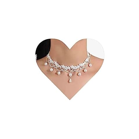Allereya White Lace Choker Necklace with Crystal Cover
