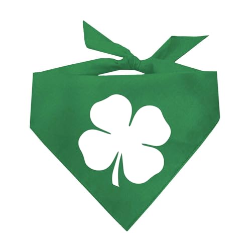 White Shamrock | 4 Leaf Clover Dog Bandana | 100% Cotton Triangle | Made in USA | Funny St. Patrick's Day Photoshoot Prop | Shamrock | Drinking Bar Parade Event Or Party | Green, One Size (70)