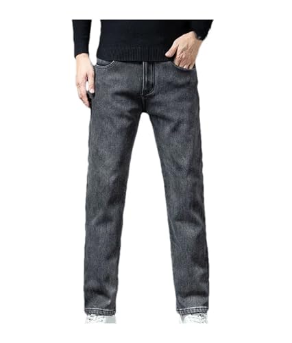 Men's Winter Fleece Jeans Thickened Comfortable Loose Straight Denim Pants Classic Black Trousers