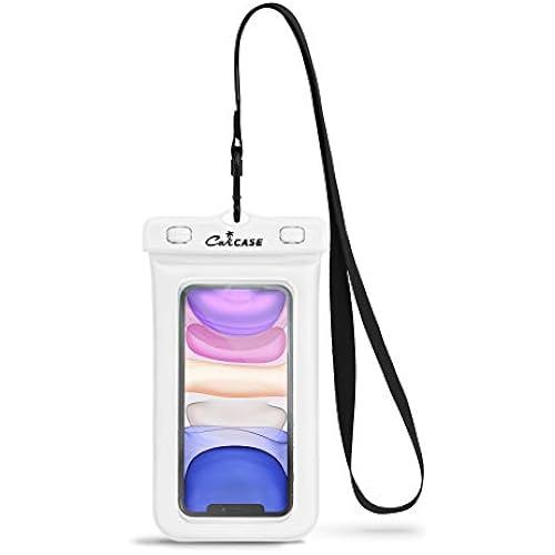 CaliCase Extra Large Waterproof Floating Phone Pouch - IPX8 Waterproof Floating Phone Case with Lanyard for iPhone X-15/ S20-S24/ Pixel 4-8 - White