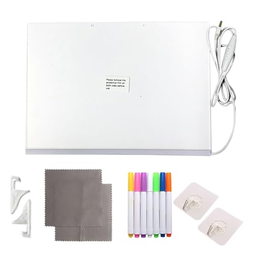 Pizarra de notas LED, tablero de mensajes acrílico, tablero de dibujo LED, herramienta de dibujo acrílico con 7 lápices de colores para familias, niños, oficina, horarios de estudios, profesores