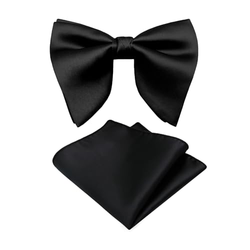 Image of Luckyvestir Oversized Bow Ties for Men, Pre Tied Clip on Men's Black Bowtie for Wedding Tuxedo Banquets Formal Wear