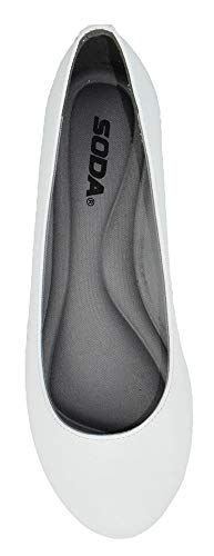 Soda Shoes Comfortable Women Ballet Casual Flat Round Toe Memory Gel Insole Memory Foam Loafers Kreme-S White PU Leather 8.52