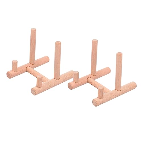 Cabilock 2pcs Wooden Display Stands for Plates Artwork Photos Curved Multi Functional Racks for Desktop Storage Organization for Birthdays Weddings Housewarmings