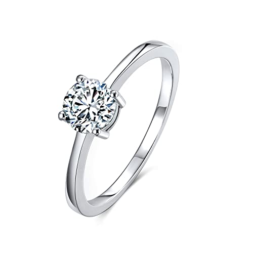 LEXLUNE Anel Moissanite para mulheres, certificado GRA cor D VVS1 diamante criado em laboratório, anel solitário de moissanite para presente para mãe, Prata esterlina, Moissanite