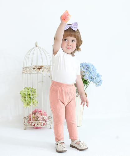 Baby and Toddler Girl's 5 Pack Cotton Ribbed Pull On Pants Leggings 0-4 Years3
