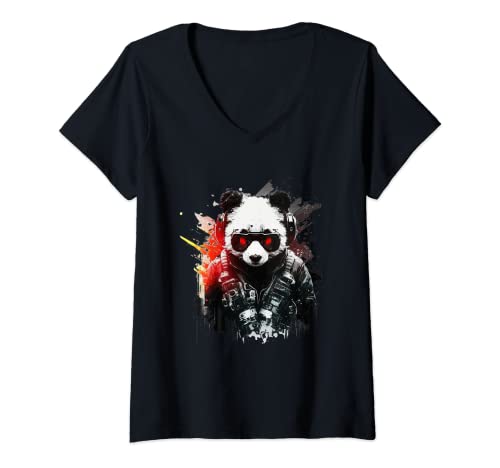 Mujer Panda Music DJ Controller Zocken Gaming Panda Camiseta Cuello V