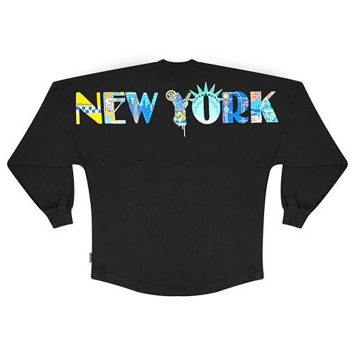 Spirit Jersey Classic New York Cityscape Jersey, Oversized, Unisex, Long Sleeve Pullover Shirt, 100% Cotton, Graphic Black