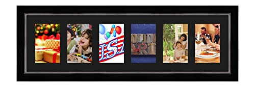 Cadres Photos pêle mêle multivues Noir 6 Photo(s) 10x15 Passe Partout, Cadre Photo Mural 72x20 cm...