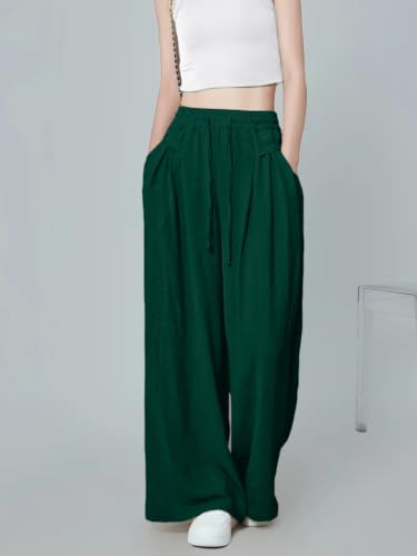 Image of GRECIILOOKS High Waist Polycotton Trousers for Women - Flared Parachute Pants with Side Pockets | Casual Travel Cargo Pants (Available in Plus Size and Value Pack)