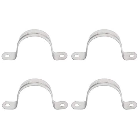 Aopin 50mm Rigid Pipe Strap Clamp 2 Holes Strap U Bracket Tube Strap Tension Clips 201 Stainless Steel, for Pipe Fixing, Silver, 4Pcs Cover