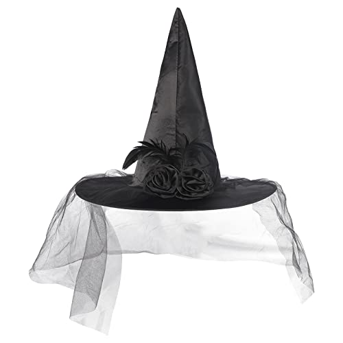 NICEYEA Halloween Women Witch Hats Costume Decorations Foldable Rose Gauze Black Witches Hat Adult Halloween Christmas Cosplay Accessories - Image 3