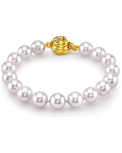 The Pearl Source White Akoya Cultured Pearl Set for Women Includes 18” Necklace and Stud Earrings with 14K Gold in AAA Quality
