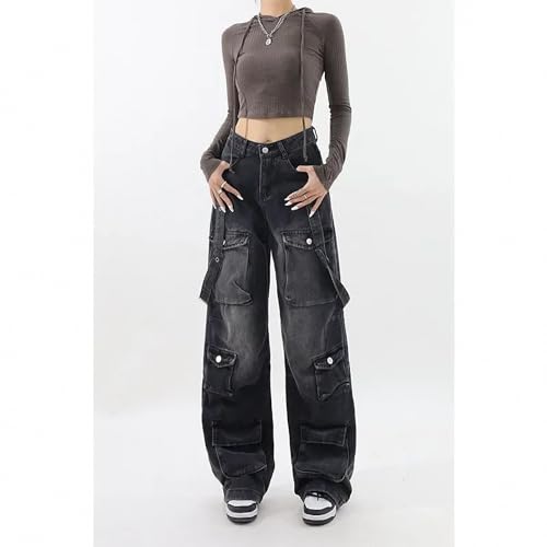 Dawery Y2K Women Black Vintage Streetwear Cargo Pants Baggy Jeans Pockets Straight Trousers Wide Leg Denim Oversize Clothes2