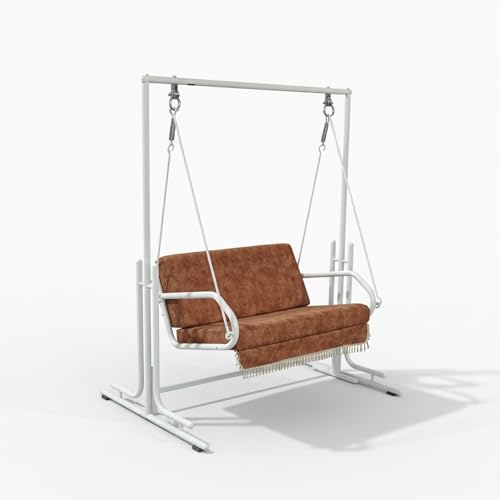 Image of Jhula with Stand for Adults - Powder-Coated Metal Swing for Home, Living Room, Balcony & Terrace (White, 2 Seater)