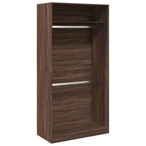 Cartvyn Armario marrón efecto roble 100 x 50 x 200 cm con 2 compartimentos, armario compacto para dormitorio, armario con armario para un almacenamiento ordenado
