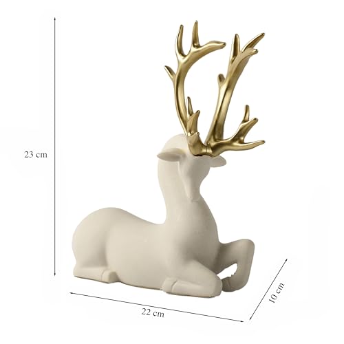 Image of ARMONIA Premium White Reindeer Figurine with Golden Antlers, Home Decor, Lightweight and Durable | Resin Golden & White Reindeer Sculptures | Energy of Your Room Figurine for Home Decor Gift,Christmas